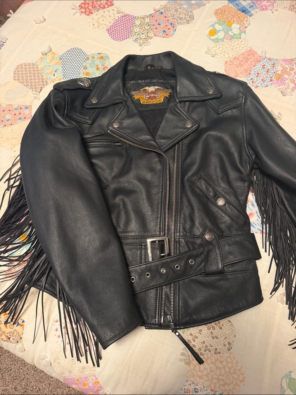 Harley-Davidson Black Leather Fringe Motorcycle Jacket